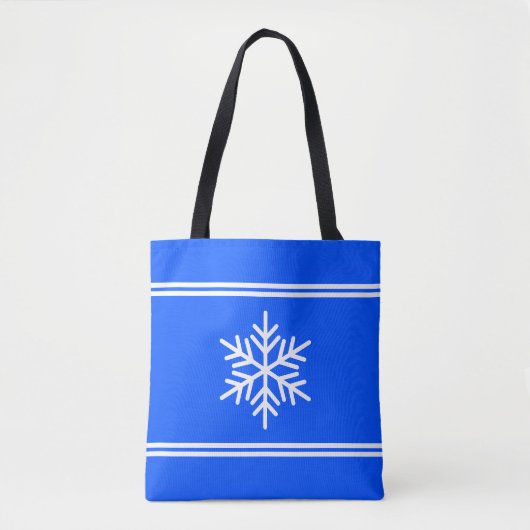 Stilvolle Royal Blue White Racing Stripes Snowflak Tasche (Vorderseite)
