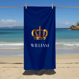 Stilvolle Royal Gold Crown Name Blue Strandtuch