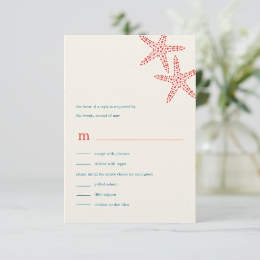 Stilvolle RSVP/Response Cards für Starfish Hochzei RSVP Karte (Stehend Vorderseite)