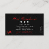 Stilvolle Ruby Red Black Sparkling Diamonds Initia Visitenkarte (Rückseite)