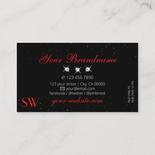 Stilvolle Ruby Red Black Sparkling Diamonds Initia Visitenkarte (Rückseite)