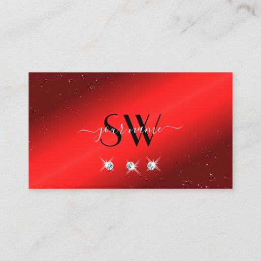 Stilvolle Ruby Red Black Sparkling Diamonds Initia Visitenkarte (Vorderseite)