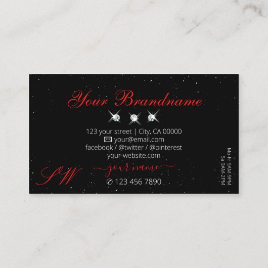 Stilvolle Ruby Red Black Sparkling Diamonds Monogr Visitenkarte (Rückseite)