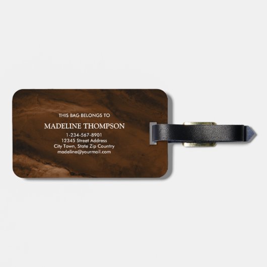 Stilvolle Rust Gold Agate Geode Monogram Gepäckanhänger (Rückseite horizontal)