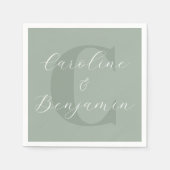 Stilvolle Rustic Sage Green Monogram Script Name Serviette (Vorderseite)