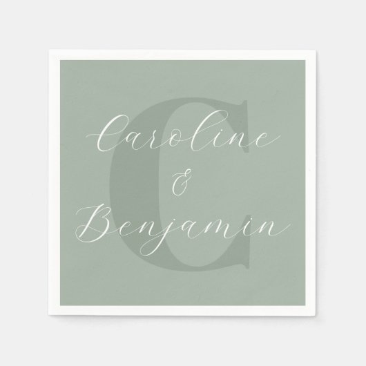 Stilvolle Rustic Sage Green Monogram Script Name Serviette (Vorderseite)