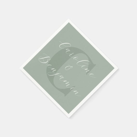 Stilvolle Rustic Sage Green Monogram Script Name Serviette (Ecke)