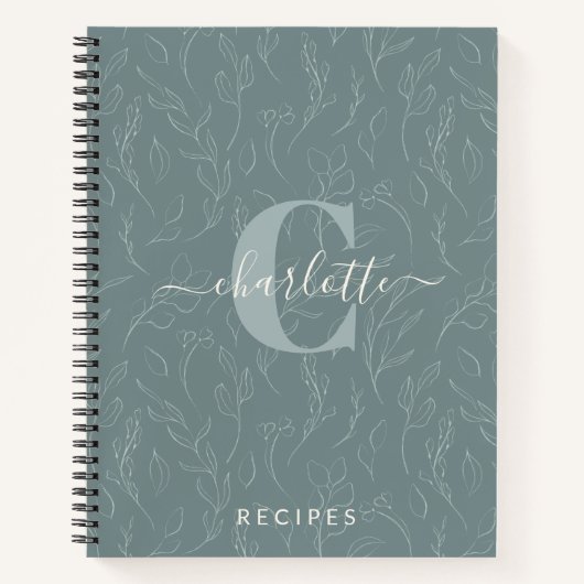 Stilvolle rustikale Aquamarine Botanische Monogram Notizblock (Vorderseite)
