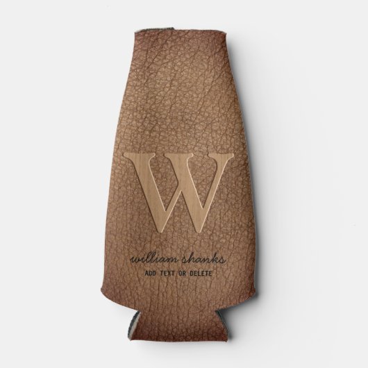 Stilvolle rustikale Leder schwarz Gold Monogram Sk Flaschenkühler (Vorderseite)
