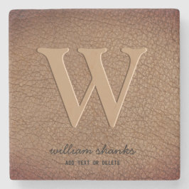 Stilvolle rustikale Leder schwarzen Gold-Script Mo Steinuntersetzer