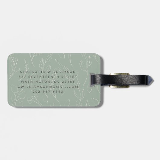 Stilvolle Rustikale Sage Botanischer Monogramm Nam Gepäckanhänger (Rückseite horizontal)