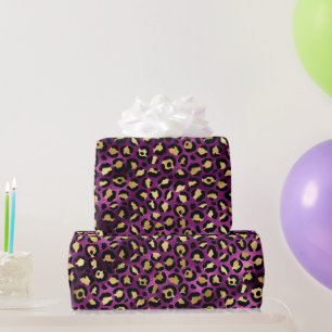 Stilvolle Safari mit Lila- & Goldleopard-Spots Geschenkpapier