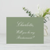 Stilvolle Sage Green Bridesmaid Vorschlagskarte Einladung (Stehend Vorderseite)