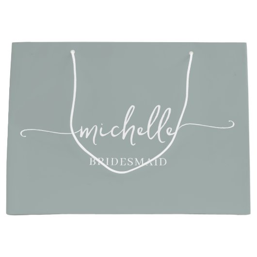 Stilvolle Sage Green Chic Gold Monogram Script Große Geschenktüte (Vorderseite)