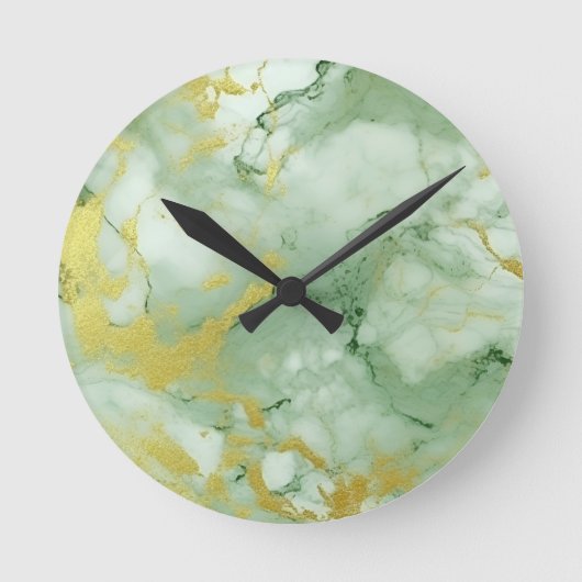 Stilvolle Sage Green Gold Marmor Runde Wanduhr (Vorderseite)