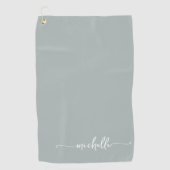 Stilvolle Sage Green Monogram Name Script Golfhandtuch (Vorderseite)