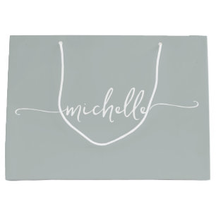 Stilvolle Sage Green Monogram Name Script Große Geschenktüte