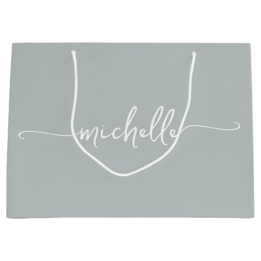 Stilvolle Sage Green Monogram Name Script Große Geschenktüte (Vorderseite)