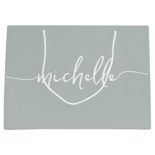 Stilvolle Sage Green Monogram Name Script Große Geschenktüte (Vorderseite)