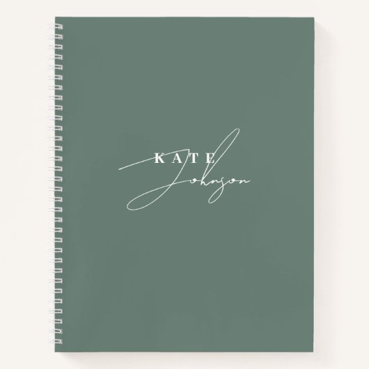 Stilvolle Sage Green Signature Script Monogram Notizblock (Vorderseite)