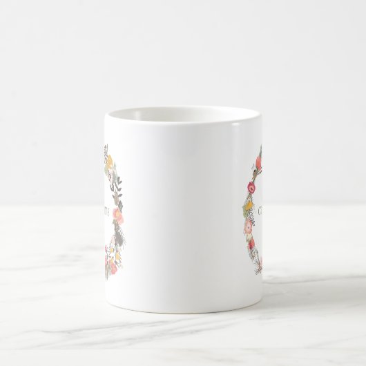 Stilvolle Sage Herbst Blumenreath Mit Monogramm Kaffeetasse (Mittel)