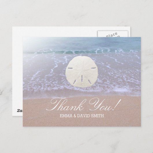 Stilvolle Sand Dollar Beach Hochzeit Vielen Dank Postkarte (Vorne/Hinten)