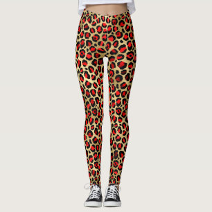 Stilvolle Scarlet Red and Gold Foil Leopard Spots Leggings