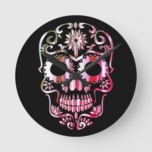 Stilvolle Schädeluhr Runde Wanduhr (Vorderseite)