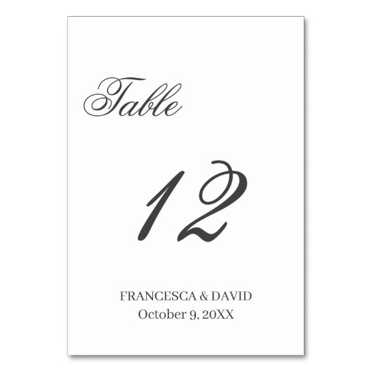 Stilvolle schick Kalligraphie minimalistische Hoch Tischnummer (Rückseite)