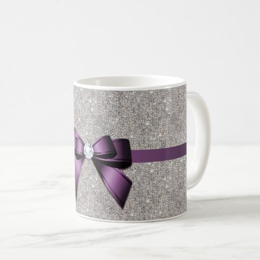 Stilvolle schillernde Sequins, lila Bogen u. Band Kaffeetasse (VorderseiteRechts)