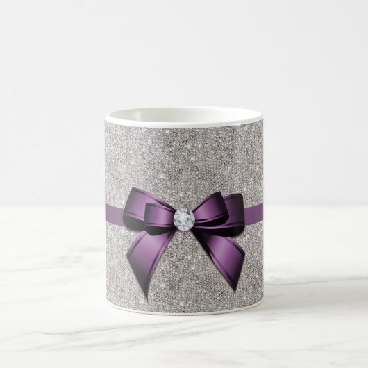 Stilvolle schillernde Sequins, lila Bogen u. Band Kaffeetasse (Mittel)