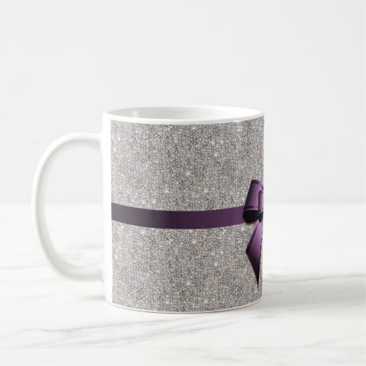Stilvolle schillernde Sequins, lila Bogen u. Band Kaffeetasse (Links)