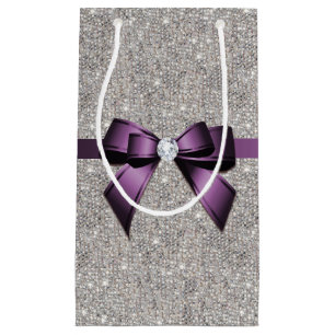 Stilvolle schillernde Sequins, lila Bogen u. Band Kleine Geschenktüte