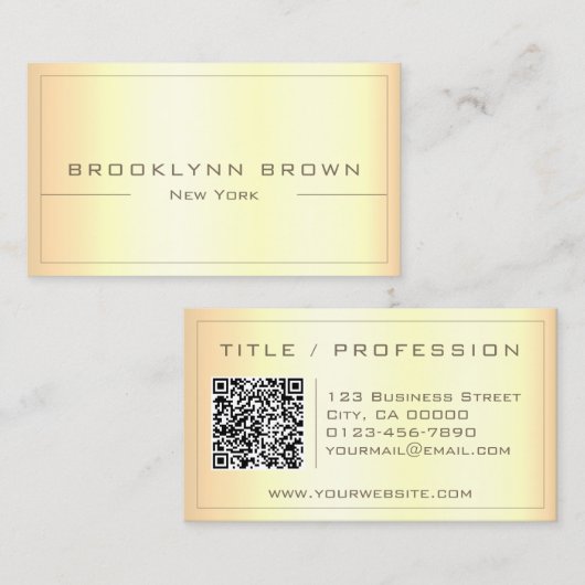 Stilvolle, schlichte goldene Farbe mit QR-Code Visitenkarte (Vorne/Hinten)