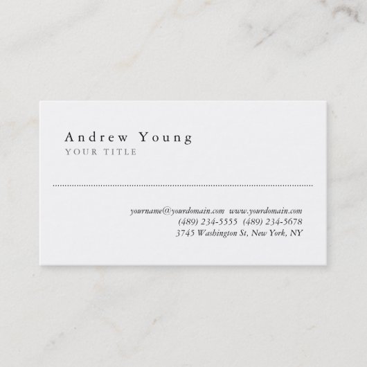 Stilvolle Schlichte White Beruflich Business Card Visitenkarte (Vorderseite)