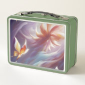 Stilvolle Schmetterlinge und Blume Metall Brotdose (Rückseite)