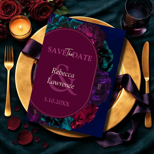 Stilvolle Schmucktöne blumenburgundische Hochzeit  Save The Date