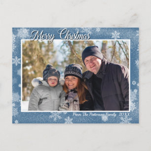 Stilvolle Schneeflocken auf Blue Merry Weihnachten Postkarte