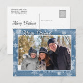 Stilvolle Schneeflocken auf Blue Merry Weihnachten Postkarte (Vorne/Hinten)