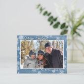 Stilvolle Schneeflocken auf Blue Merry Weihnachten Postkarte (Stehend Vorderseite)