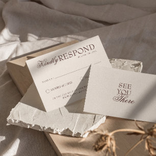Stilvolle Schokoladenbraune Old Money Retro Hochze RSVP Karte