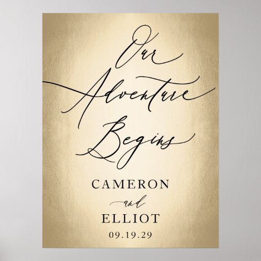 Stilvolle Schrift Unser Abenteuer beginnt Hochzeit Poster (Vorne)