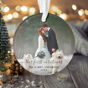 Stilvolle Schrift Unser erstes WeihnachtsWedding-F Ornament