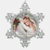 Stilvolle Schrift Unsere ersten Weihnachtsnamen fü Schneeflocken Zinn-Ornament (Vorderseite)