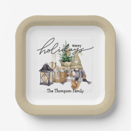 Stilvolle Schrift Watercolor Santa White Beige Pappteller