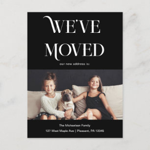 Stilvolle Schrift Wir haben das neue Address-Foto  Postkarte
