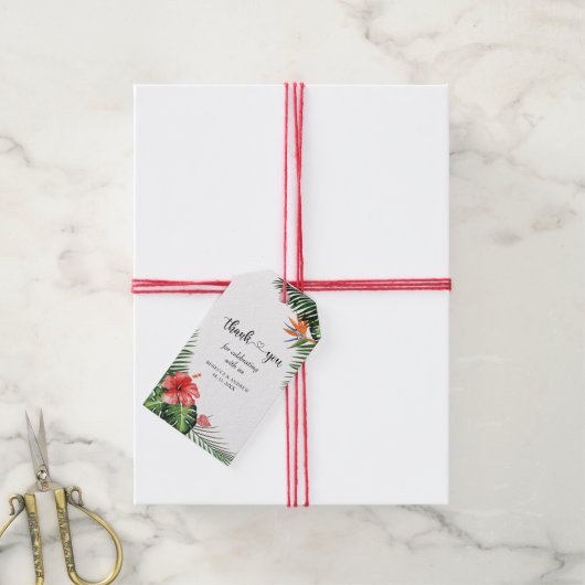 Stilvolle Schriftart Tropical Wedding Vielen Dank Geschenkanhänger (Mit Garn)