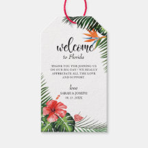 Stilvolle Schriftart Tropical Wedding Welcome Tag