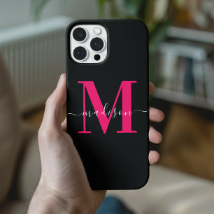 Stilvolle Schwarz & Fett Hot Pink Monogram Initial Case-Mate iPhone Hülle