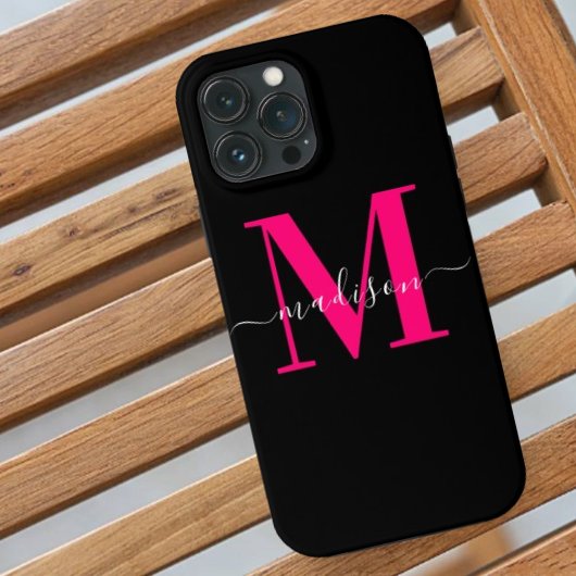 Stilvolle Schwarz & Fett Hot Pink Monogram Initial Case-Mate iPhone Hülle